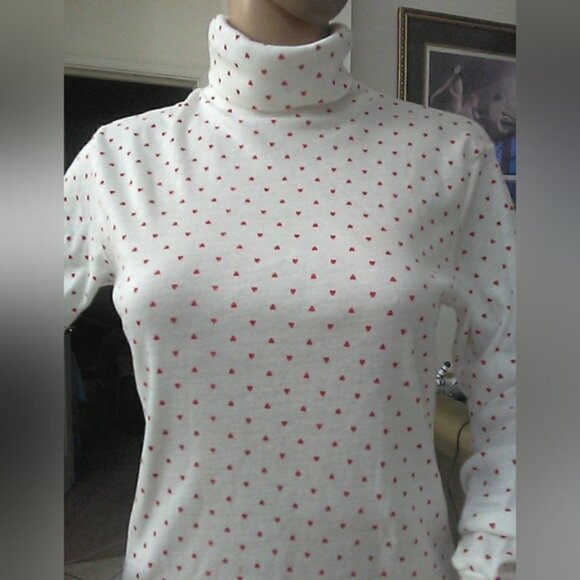 VINTAGE 70S NWOT Obermeyer White Long Sleeve Dress W/ Red ♥️♥️ COWL NECK SZ. LG - Picture 2 of 7